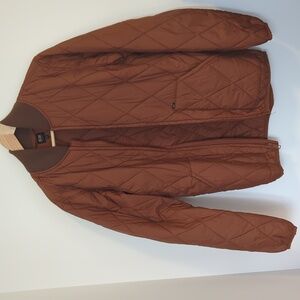 Brown/tan obey puffer zip up